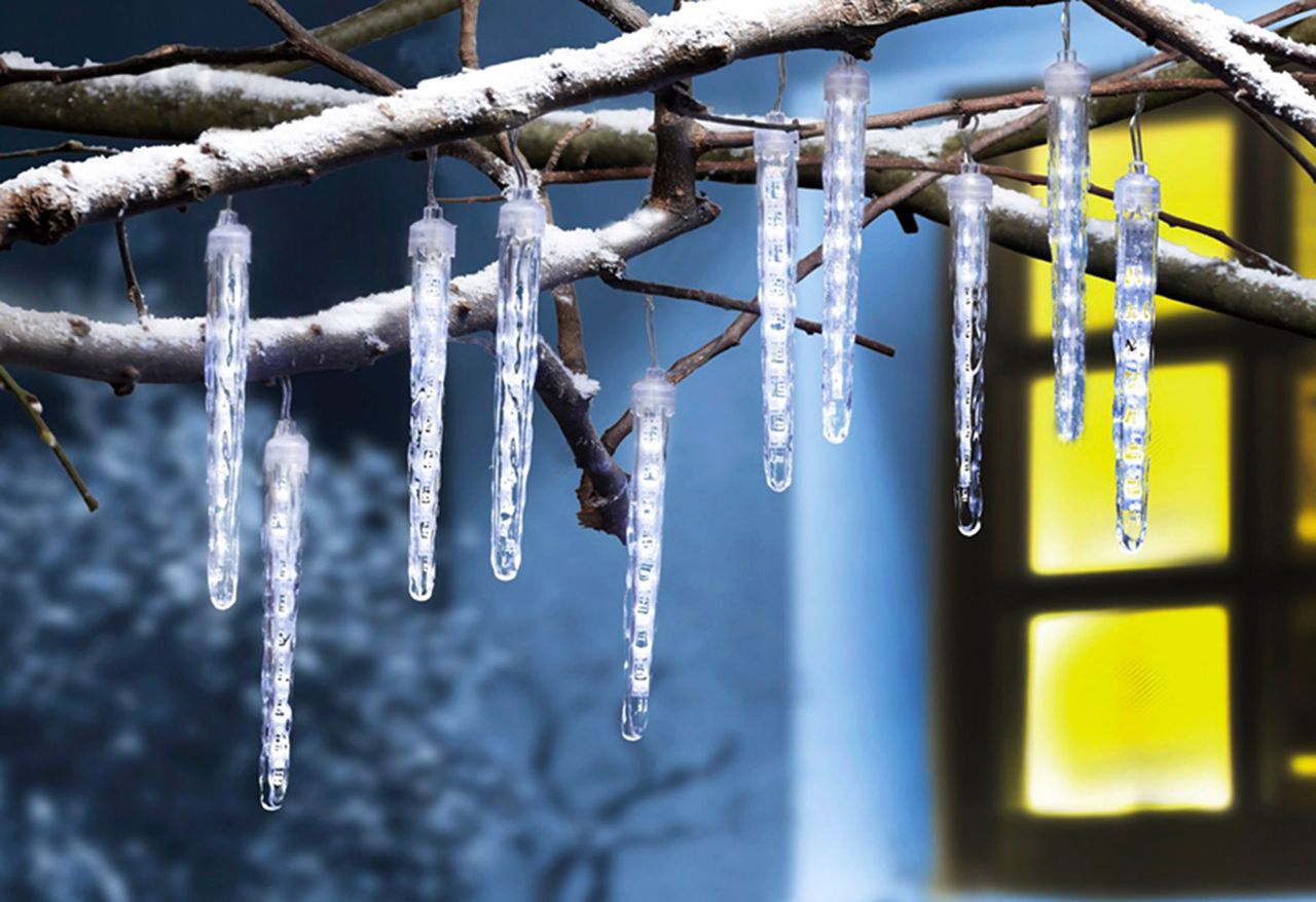 Weles AMARE Eiszapfenlichterkette mit 80 LED (10 Eiszapfen à 8 LED) kaltweiß mit Schneeballeffekt Länge 3,6 m (zzgl. 10 m Zuleitung), CE   GS geprüft, für den Innen- und Außenbereich, Timer