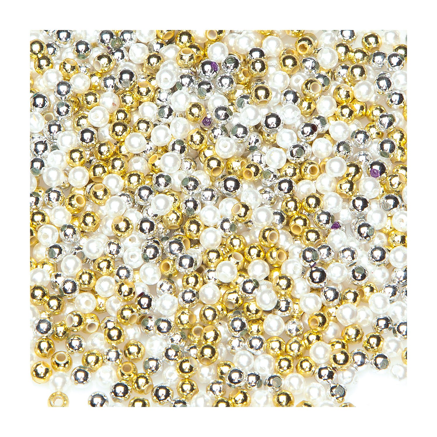 Acrylperlen, gold-silber-weiß, 4 mm Ø, 30 g
