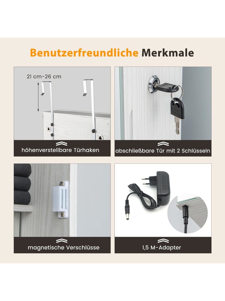 COSTWAY Schmuckschrank LED abschließbar in Weiß günstig kaufen onesize