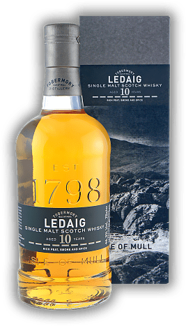 Ledaig 10 Years Peated Single Malt 46,3% Ledaig 10 Years Peated Single Malt 46,3% Verlockend süß mit medizinischen Aromen und wunderbarer Torfnote. Alter 10 J. - 0,7	 Liter - Vol 46,3%