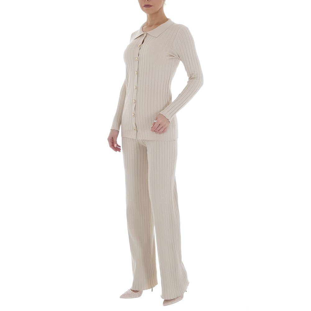 Ital-Design Freizeitanzug Damen Freizeit, Stretch Zweiteiler in Beige