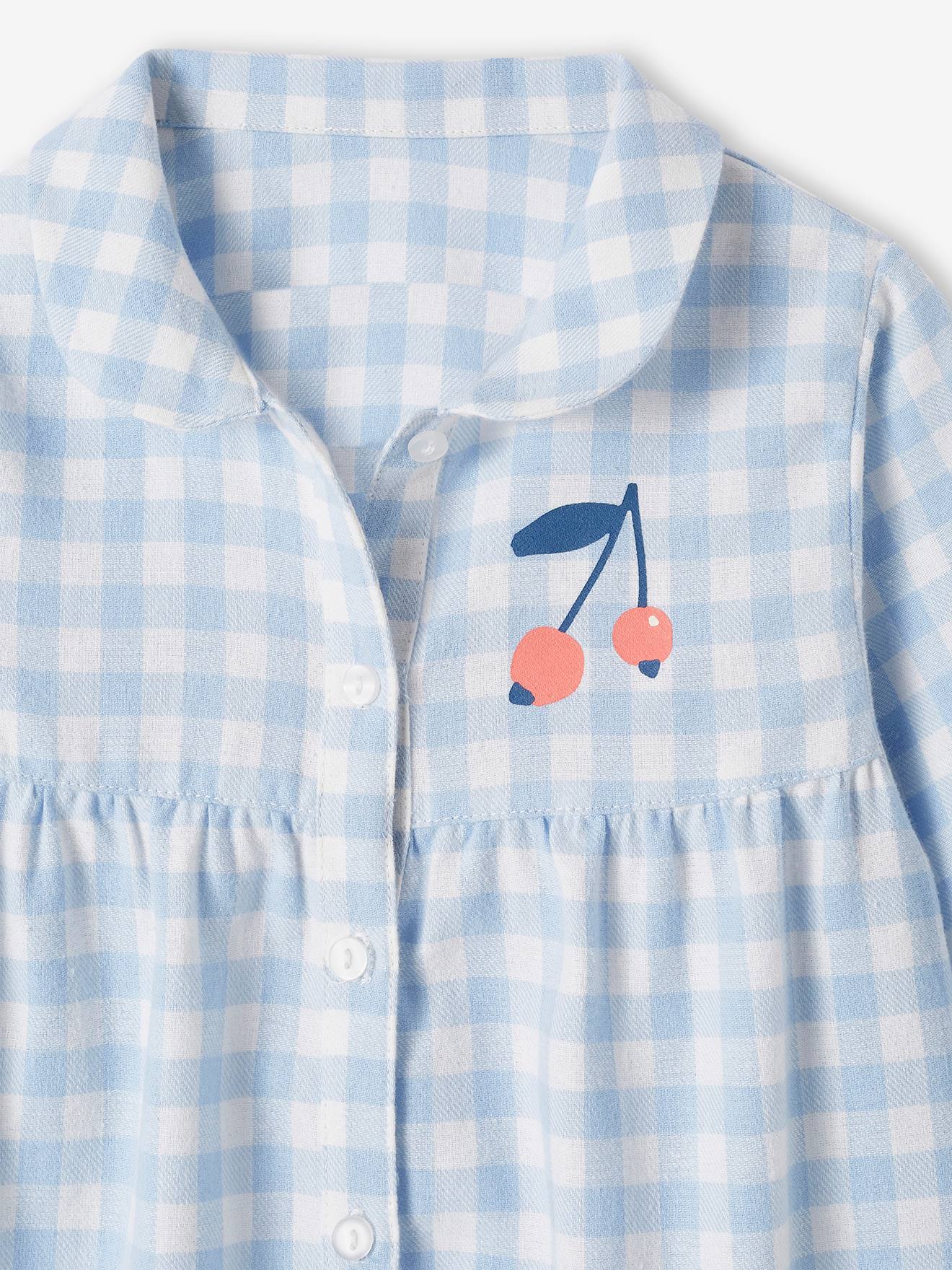 Chemise de nuit vichy en flanelle + legging uni carreaux bleu