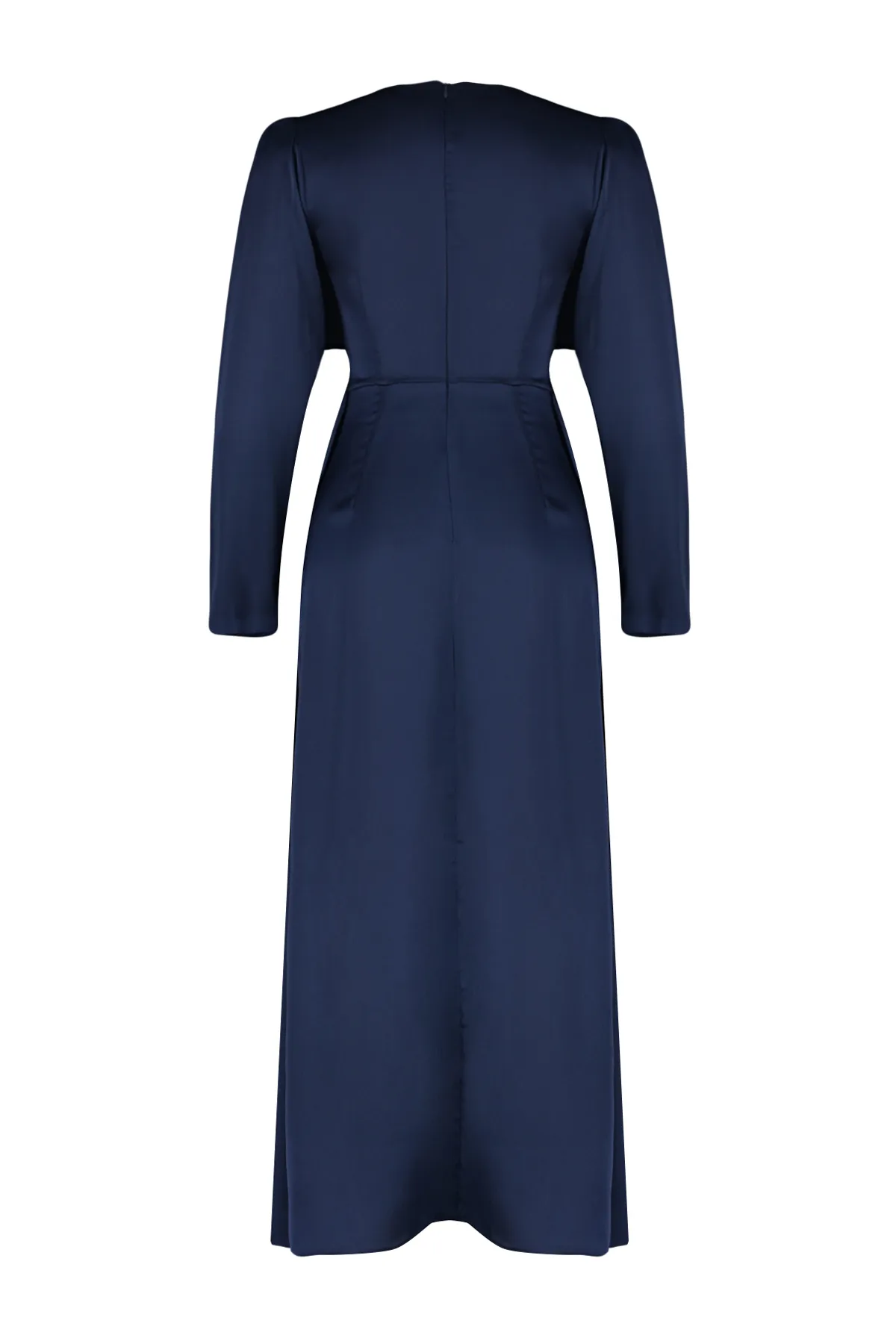 Trendyol Modest  Marineblaues Abendkleid aus Satin mit Schalkragen TCTAW24DB00004