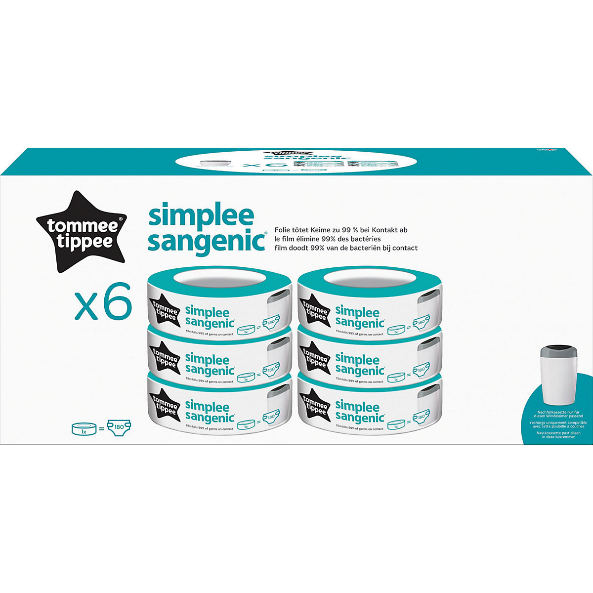 simplee sangenic Windeleimer 6er-Packung Nachfüllkassetten