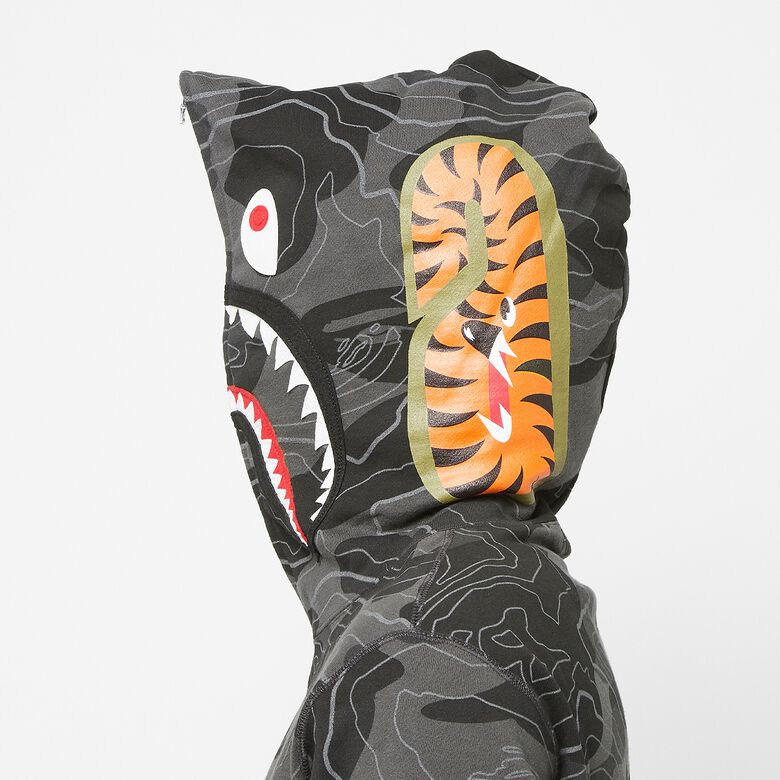 A Bathing Ape Layered Line Camo Shark Full Zip Hoodie M black