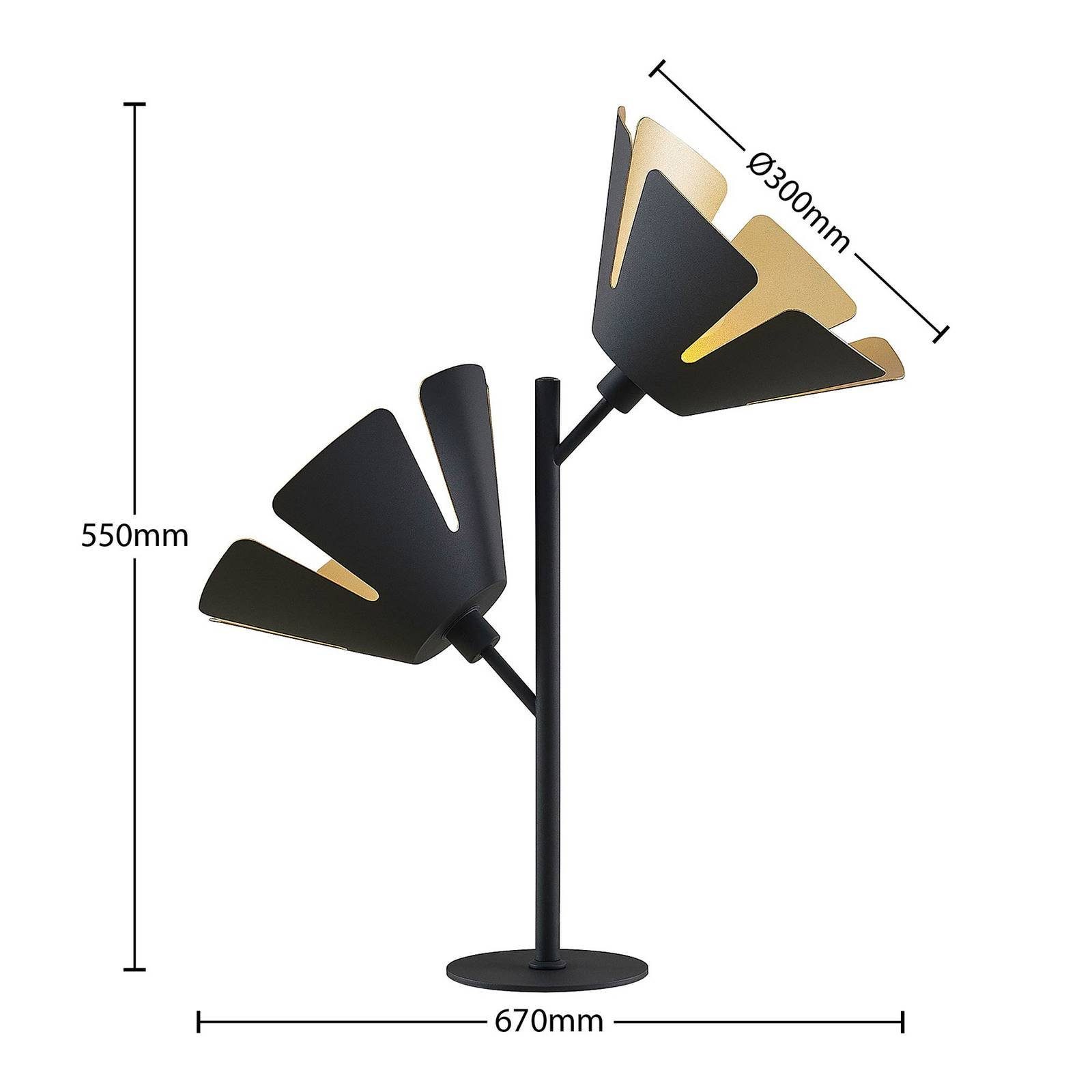 Lucande Tischleuchte Jemmily, Leuchtmittel nicht inklusive, Design, Stahl, Aluminium, Schwarz, gold, 2 flammig, E14, Designer