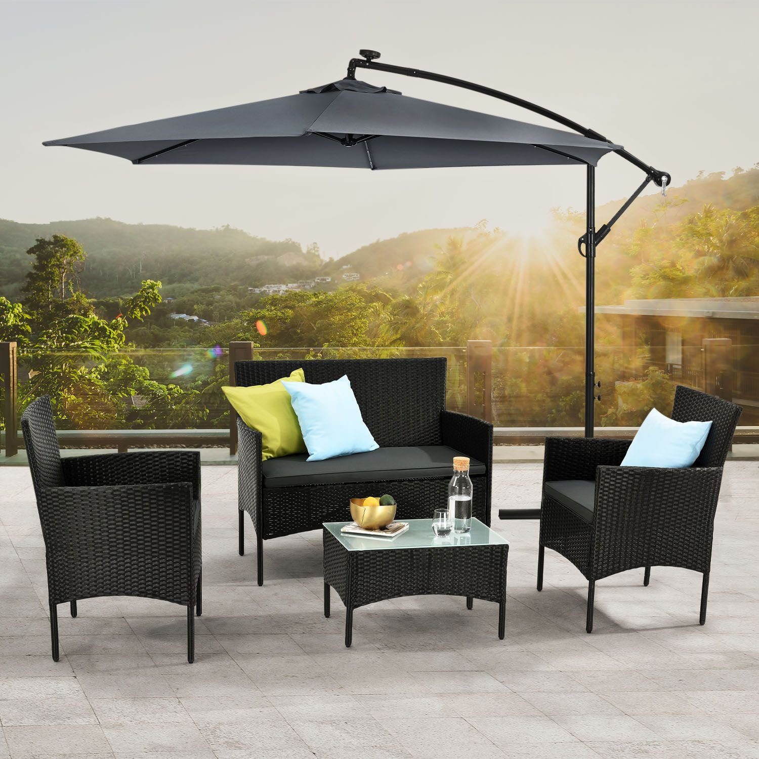 Juskys Gartenlounge-Set Fort Myers, wetterfeste Polyrattan Sitzgruppe für 4 Personen
