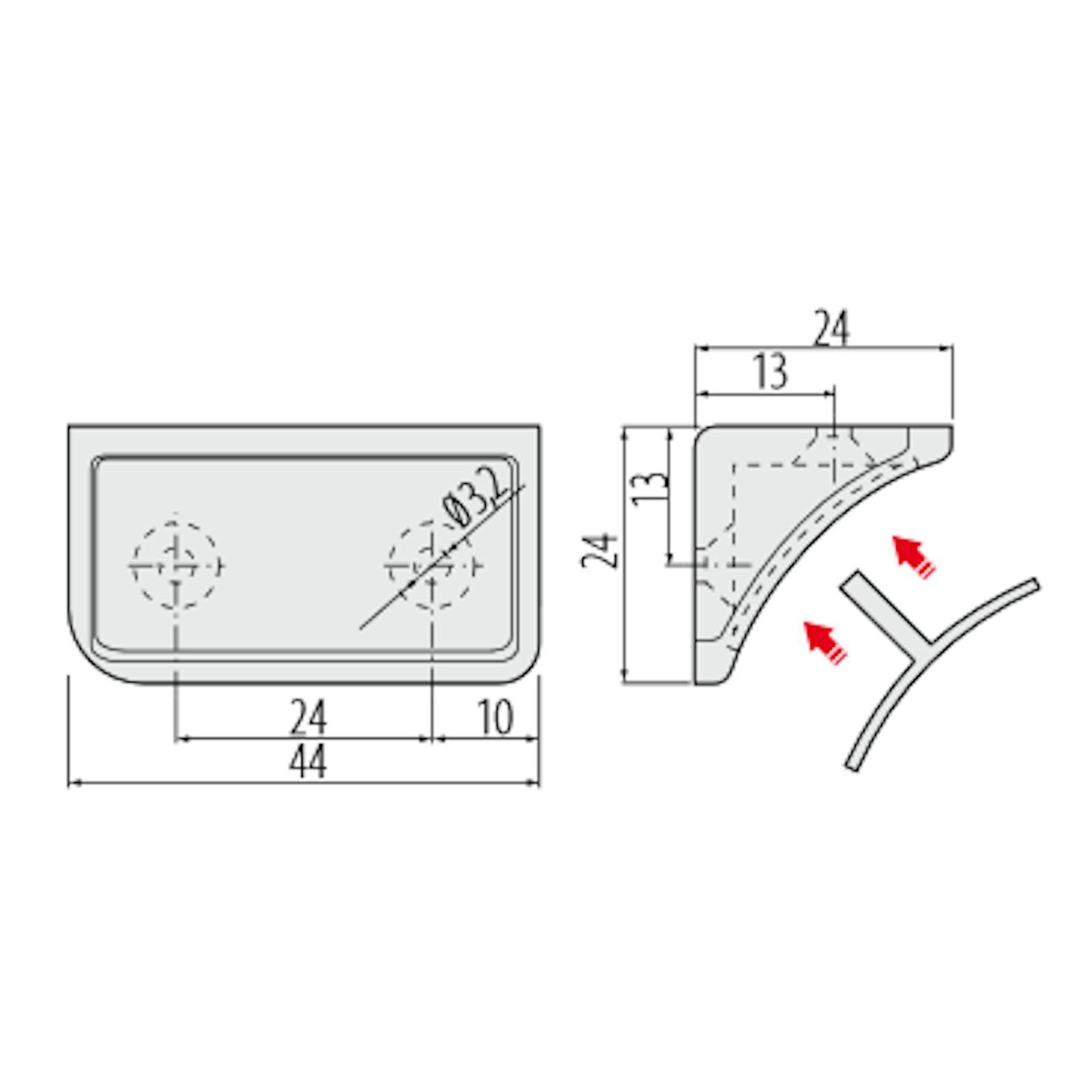 SO-TECH® Winkelbeschlag Korpusverbinder Doppel-Eckverbinder 24 x 24 x 44 mm mit Abdeckkappe (10 St)