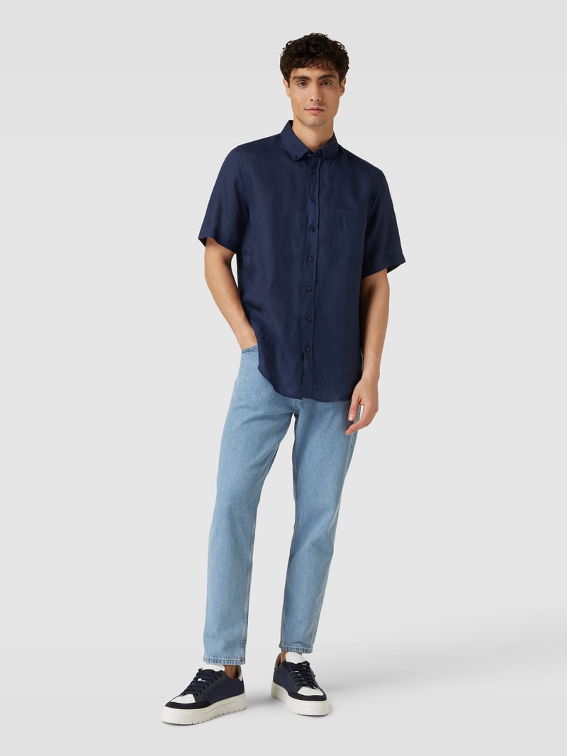 Freizeithemd mit Button-Down-Kragen in dunkelblau