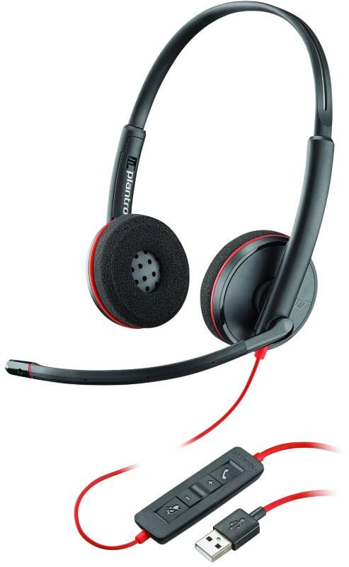 Poly Plantronics Verkabelt Headset Kopfbügel USB mit Kopfbügel, Geräuschunterdrückung und Mikrofon Stereo C3220 Rot, Schwarz