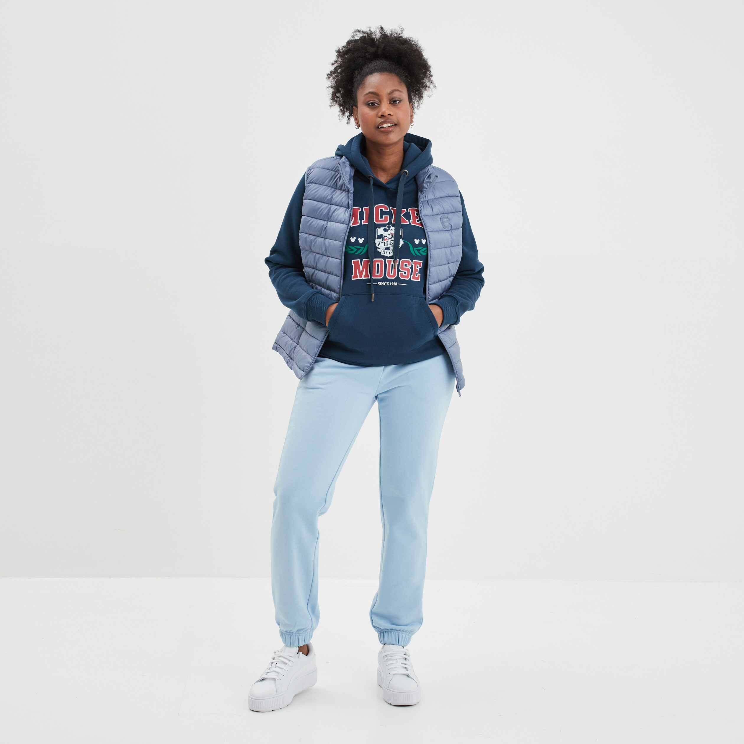 Doudoune légère droite sans manches bleu gris femme | La Halle