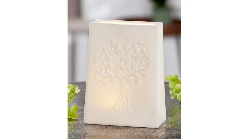 GILDE Porzellan LED-Tasche Baum H=16,5cm weiß