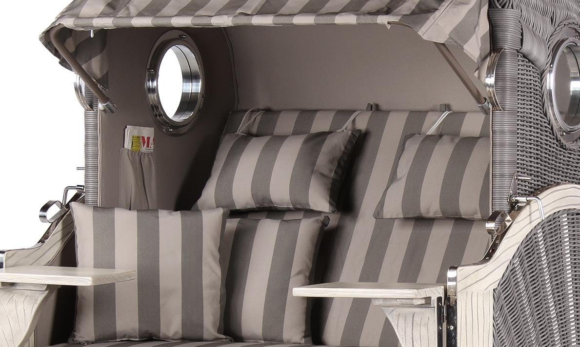 bene living Strandkorb Ammersee Mahagoni - Koboo washed grey - Modell 537, BxTxH: 125x80x165 cm, Volllieger ca. 175 Grad, Ostsee-Strandkorb, inkl. Liftersystem und Bullaugen