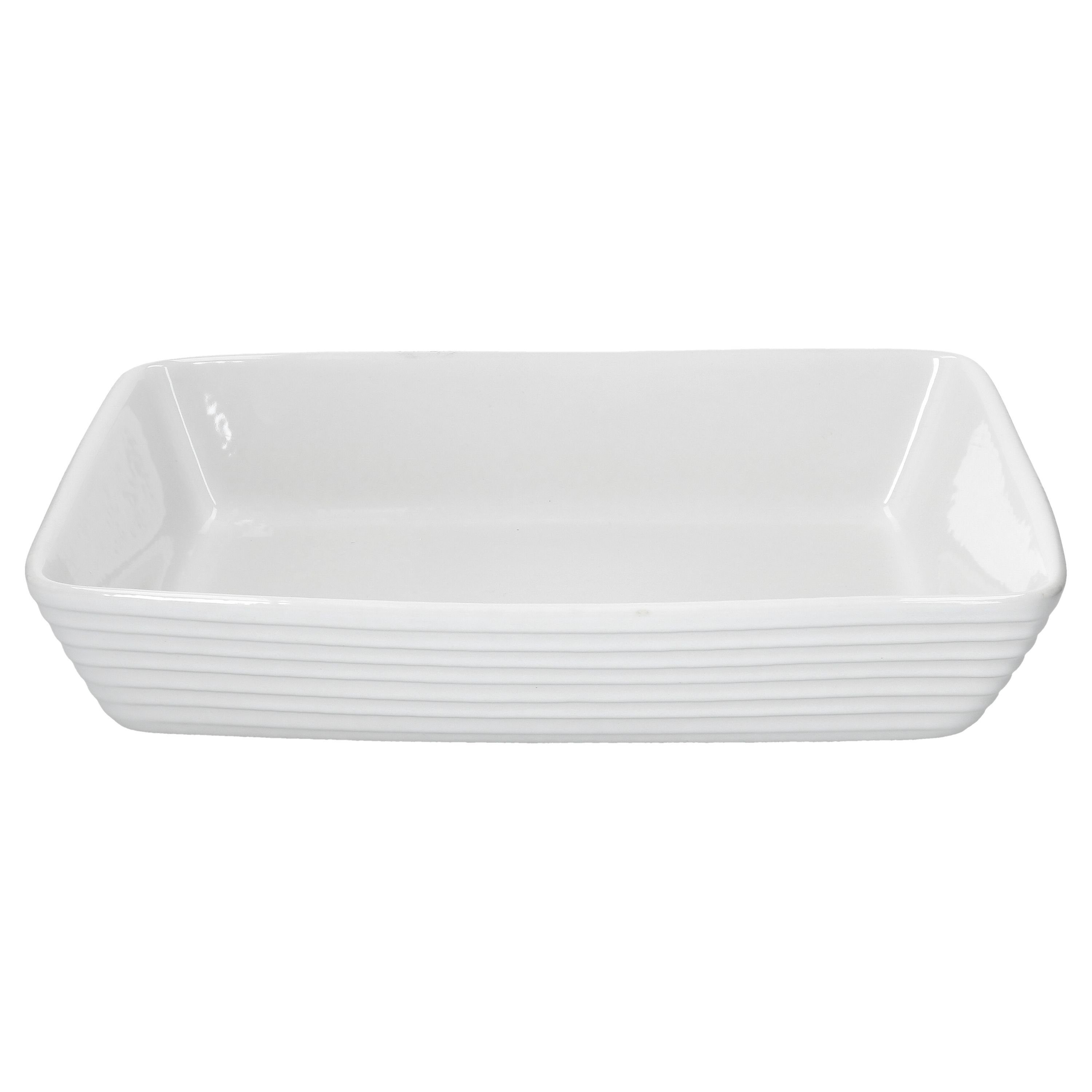 MamboCat Auflaufform Auflaufform rechteckig weiß Keramik 31,5x21,5cm 1,9L Back-Form Ofen, Steingut