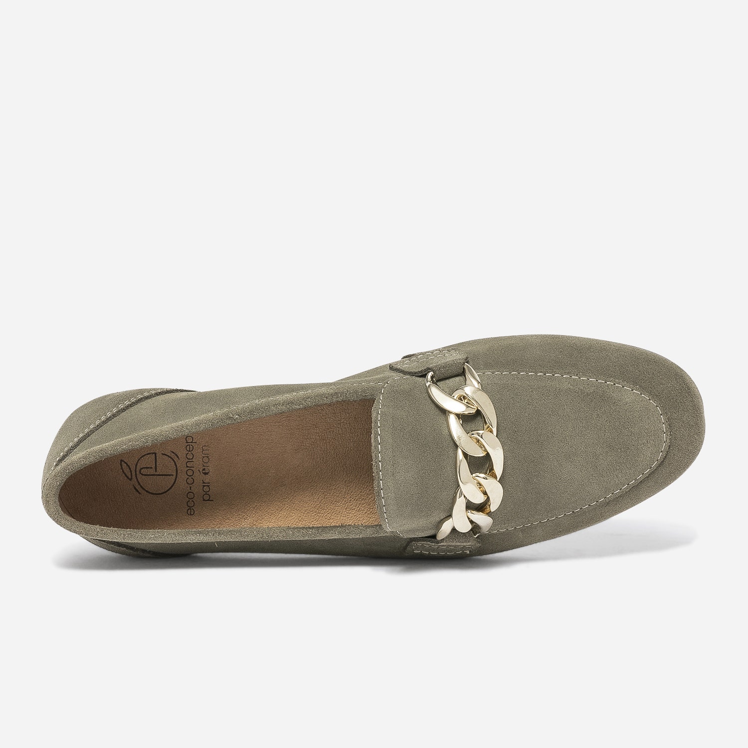 Mocassin kaki éco-conçu en cuir velours