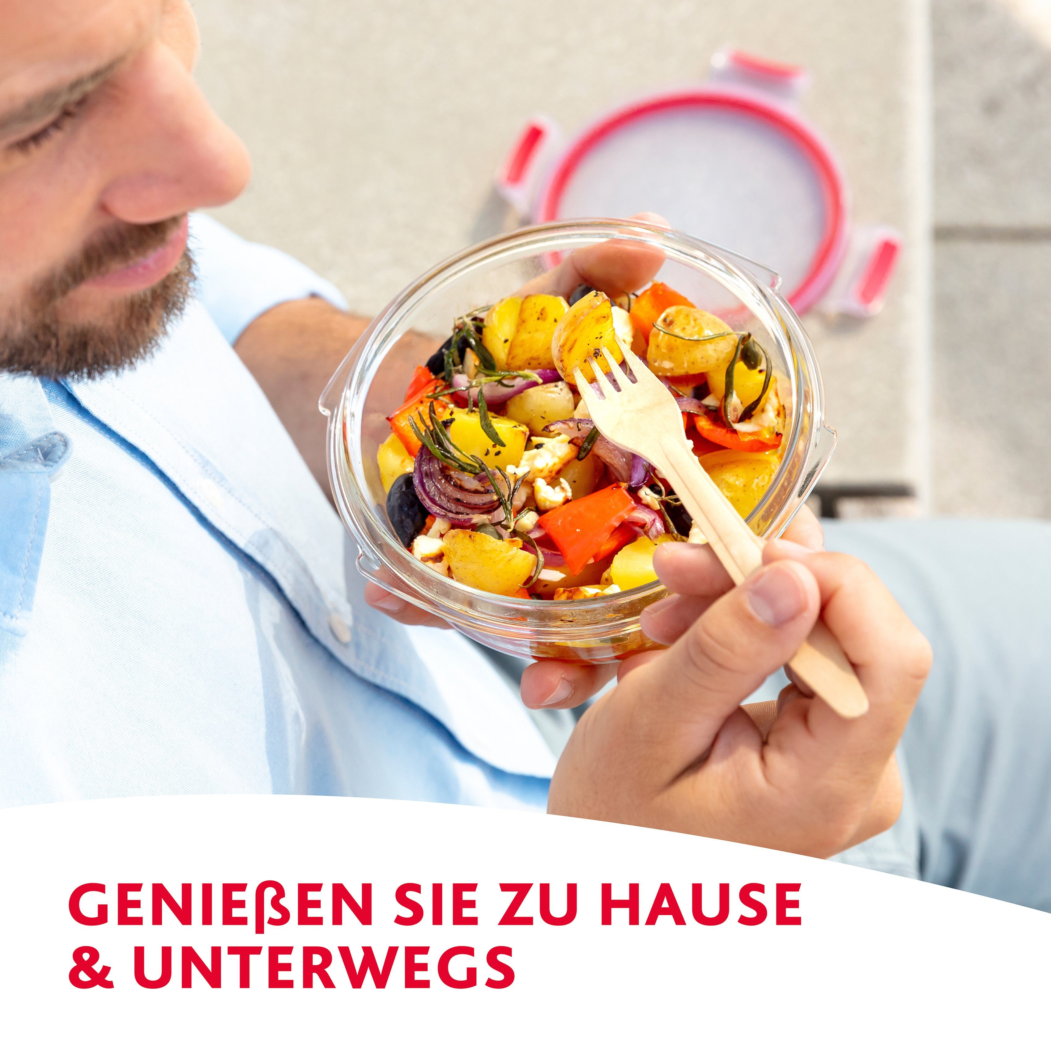 Emsa Frischhaltedose Clip&Close, Made in Germany, Glas, (4-tlg), backofen-, gefrierfest, mikrowellengeeignet, (4 Dosen mit Deckel)