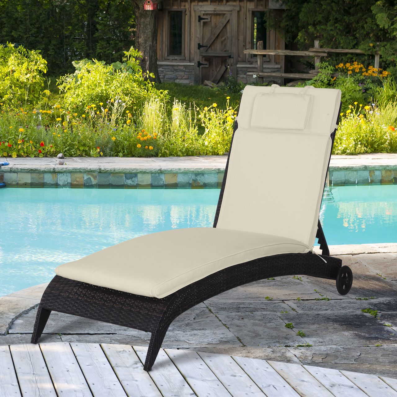 Outsunny Liegenauflage Liegekissen Liegenpolster Gartenliege mit Kopfkissen