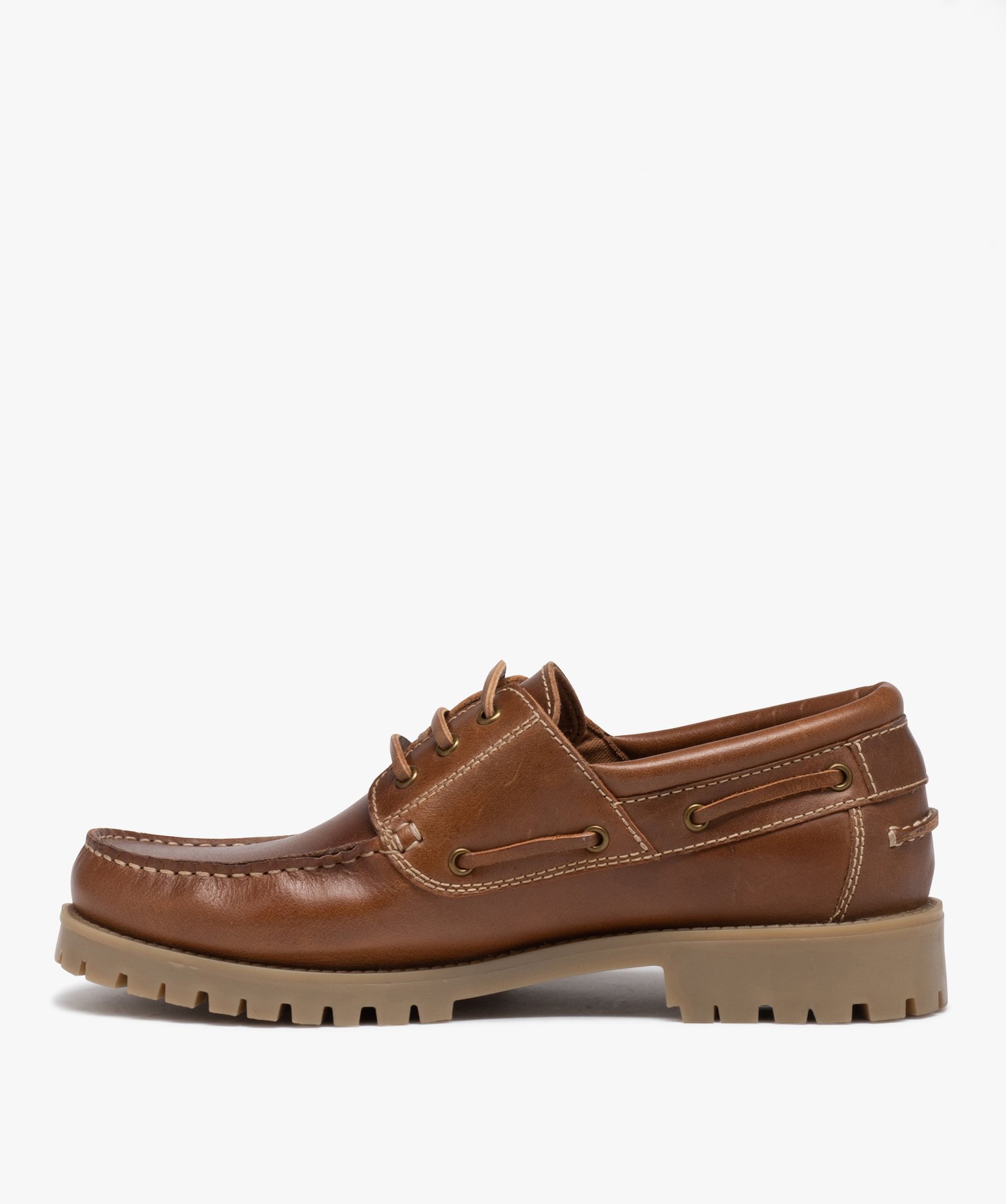 Chaussure bateau dessus cuir homme marron | GEMO