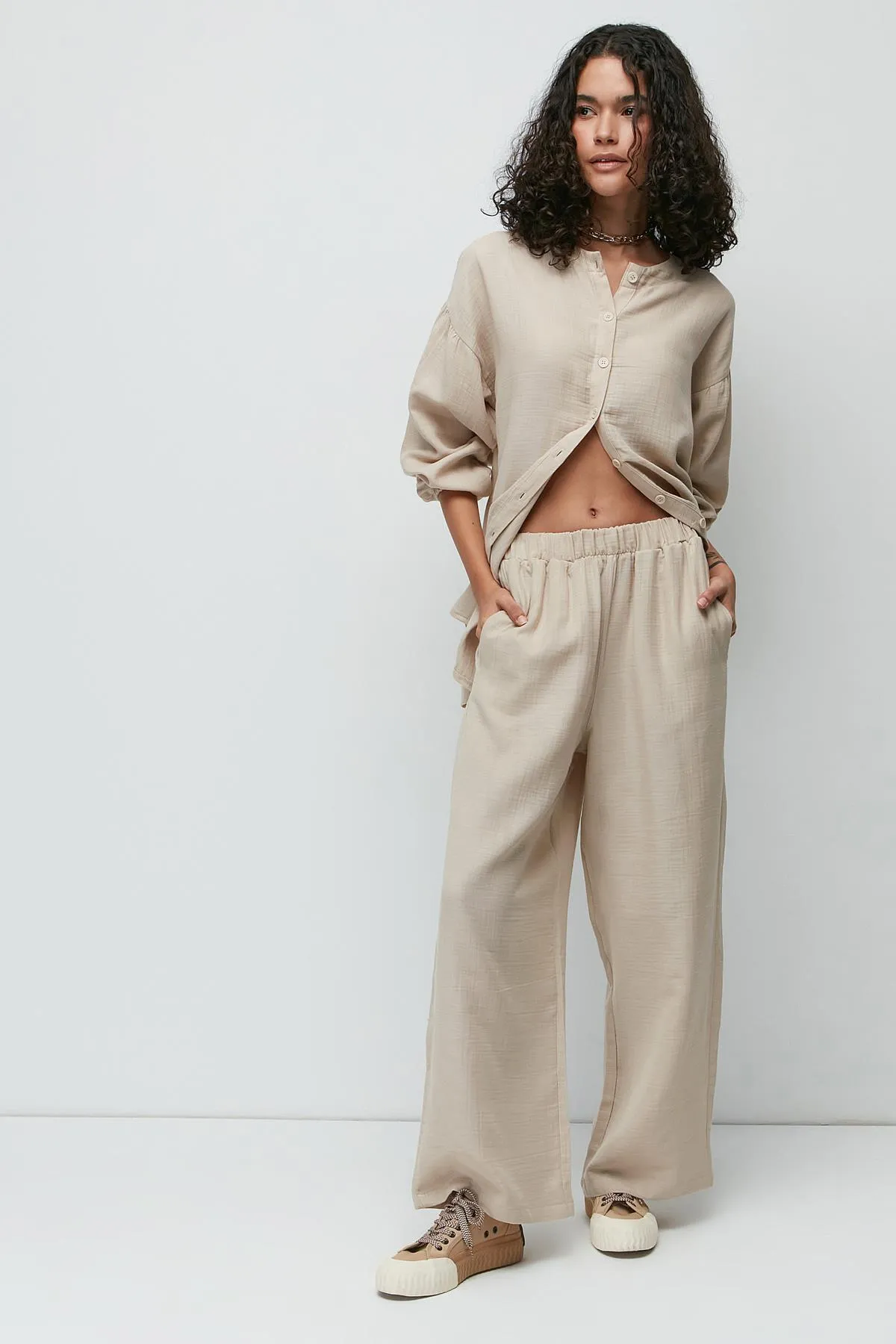 C&City  Hemd-Hosen-Set aus Bio-Baumwoll-Musselin 9123 Hellbeige