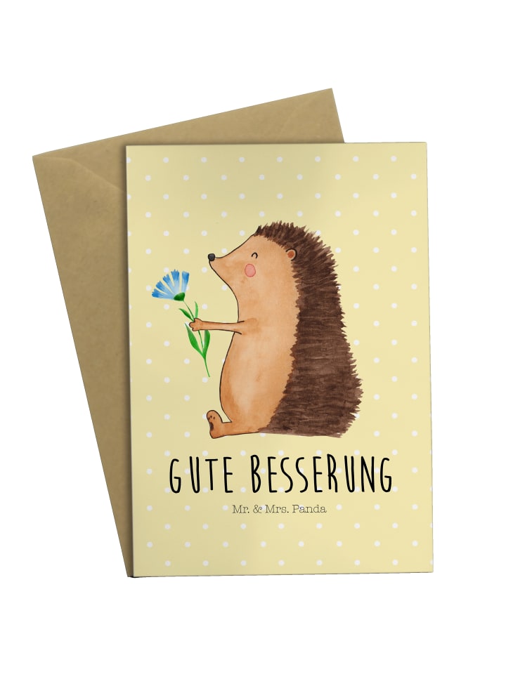 Mr. & Mrs. Panda Grußkarte Igel Blumen mit Spruch in Gelb Pastell günstig kaufen onesize