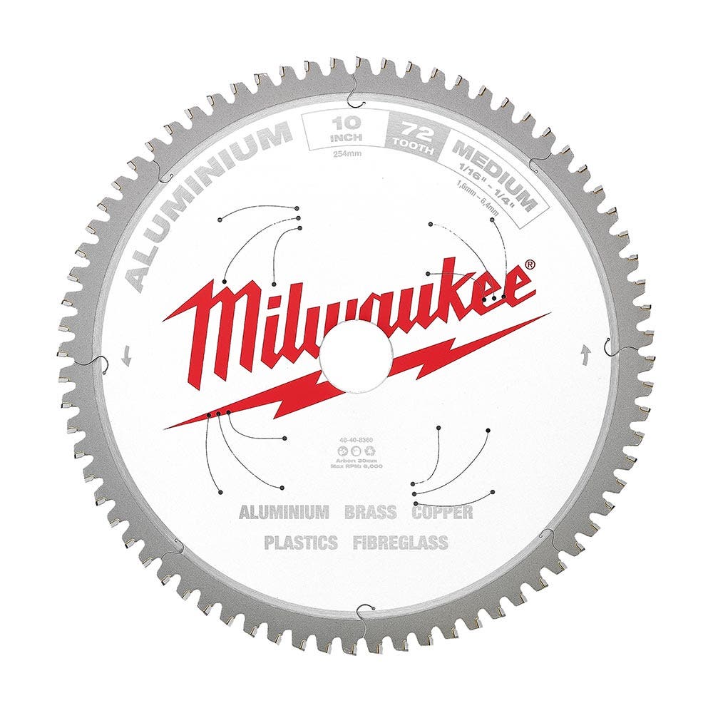 Serra circular MILWAUKEE de 254 mm com lâmina TCT de 72 dentes para alumínio 48408360