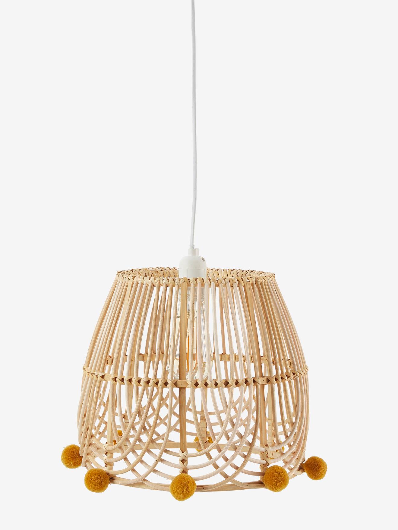 Abat-jour pour suspension pompons en rotin marron