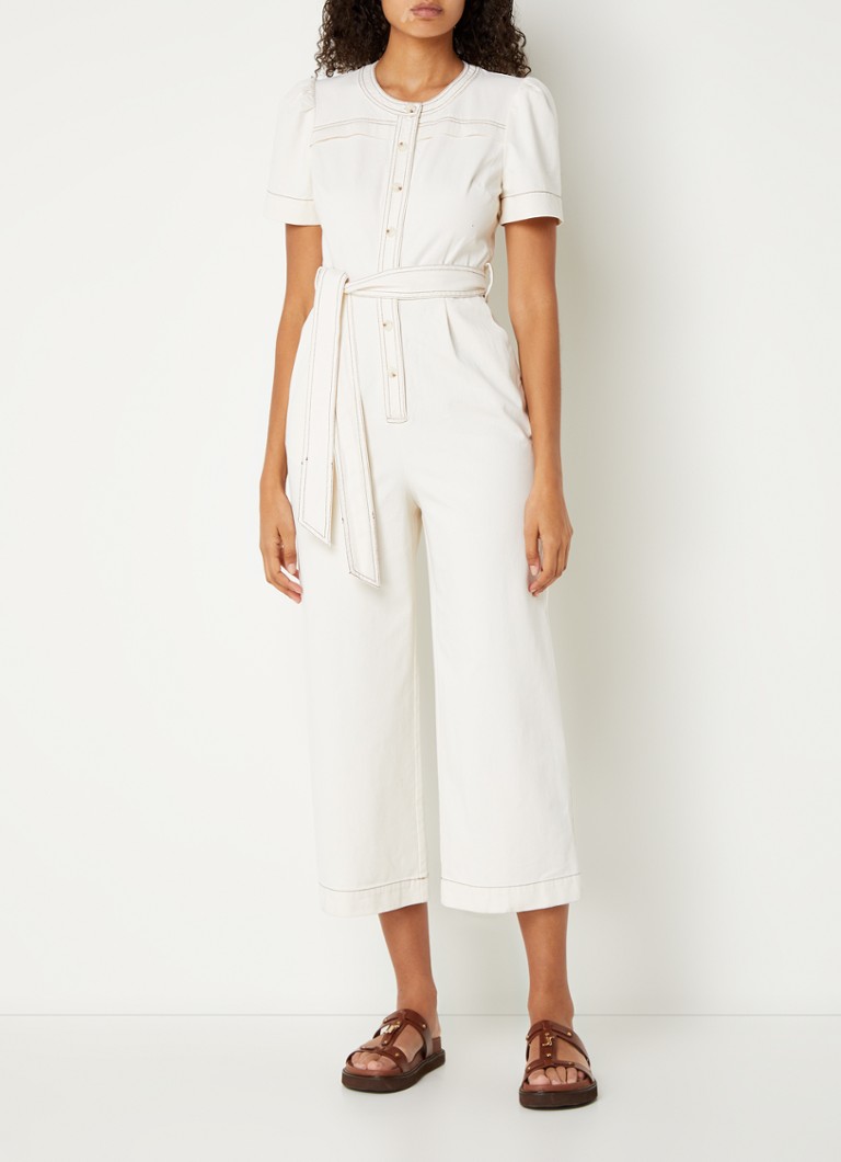 Whistles  Alana loose fit cropped jumpsuit van denim met strikceintuur
