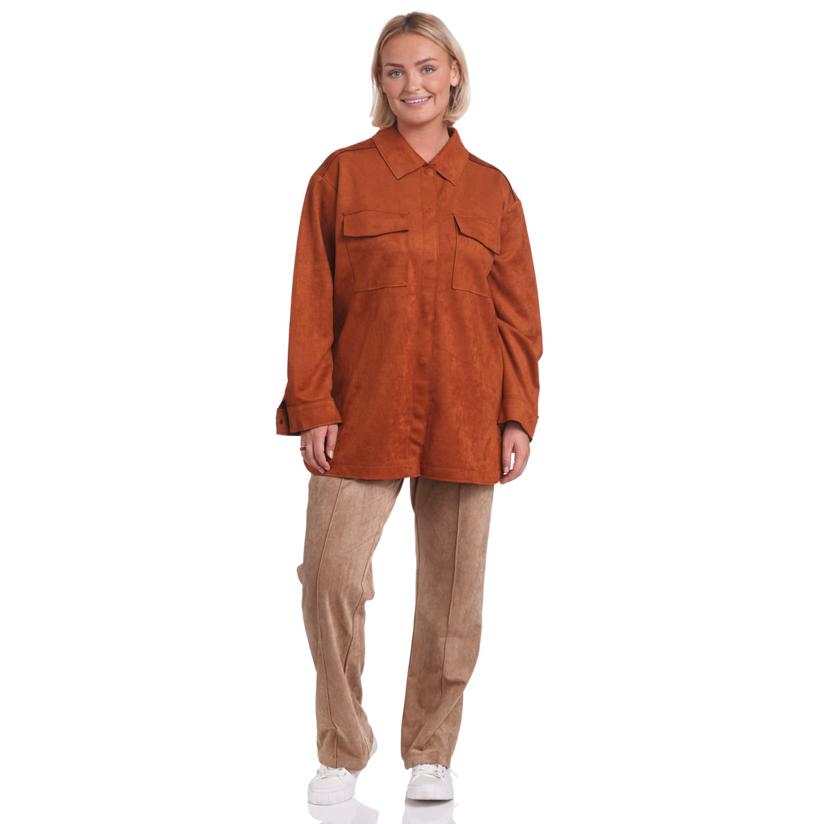 Damen Velours-Overshirt mit zwei Taschen