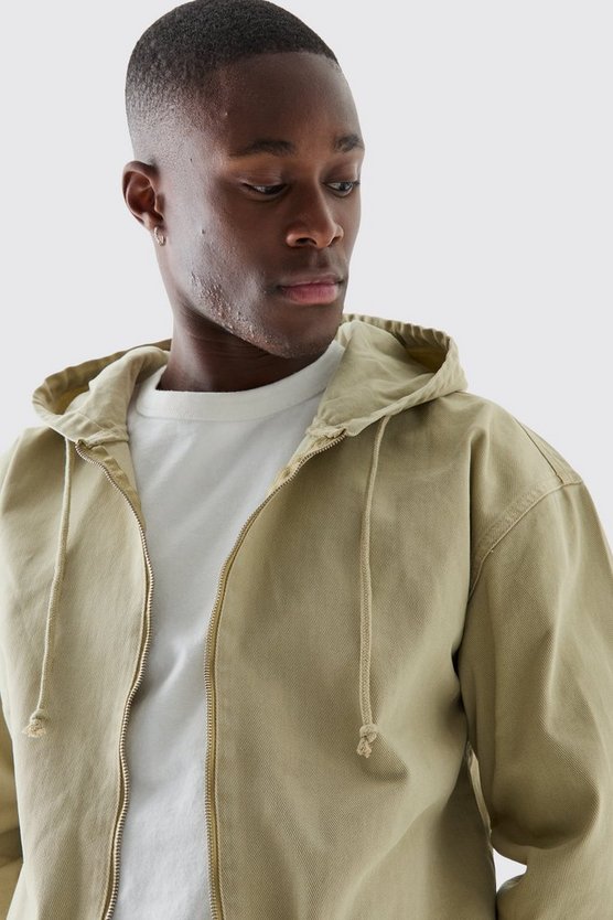 Kastiger Denim-Hoodie mit Reißverschluss