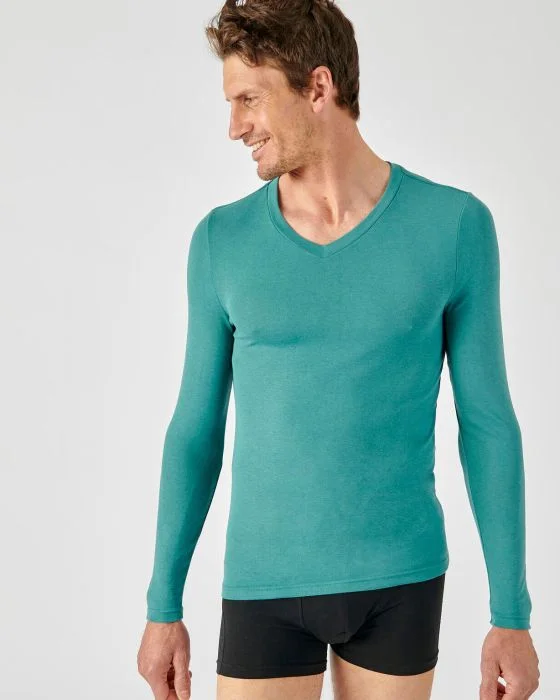 T-shirt col V fine côte Thermolactyl Sensitive, manches longues