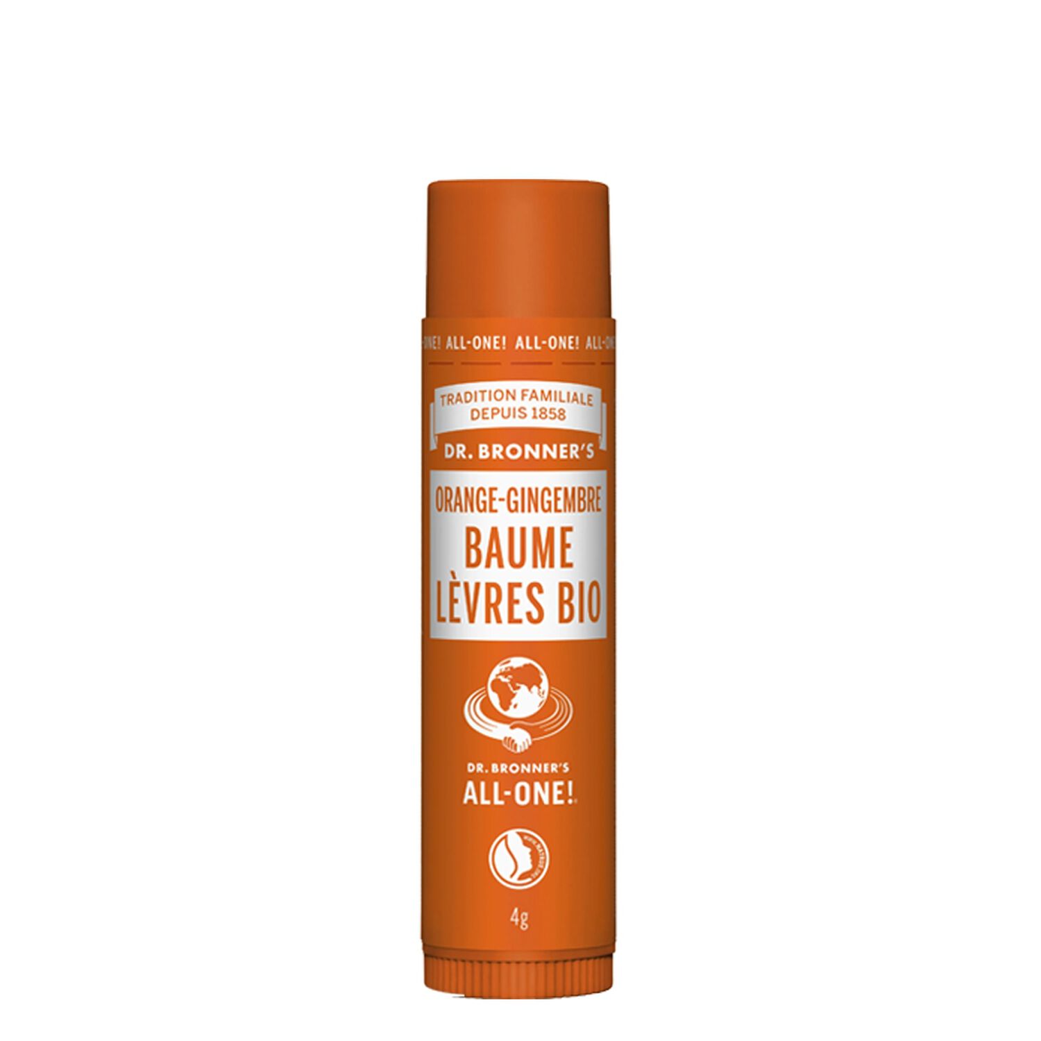 Dr Bronners Baume à Lèvres Hydrate & Protège Gingembre & Orange