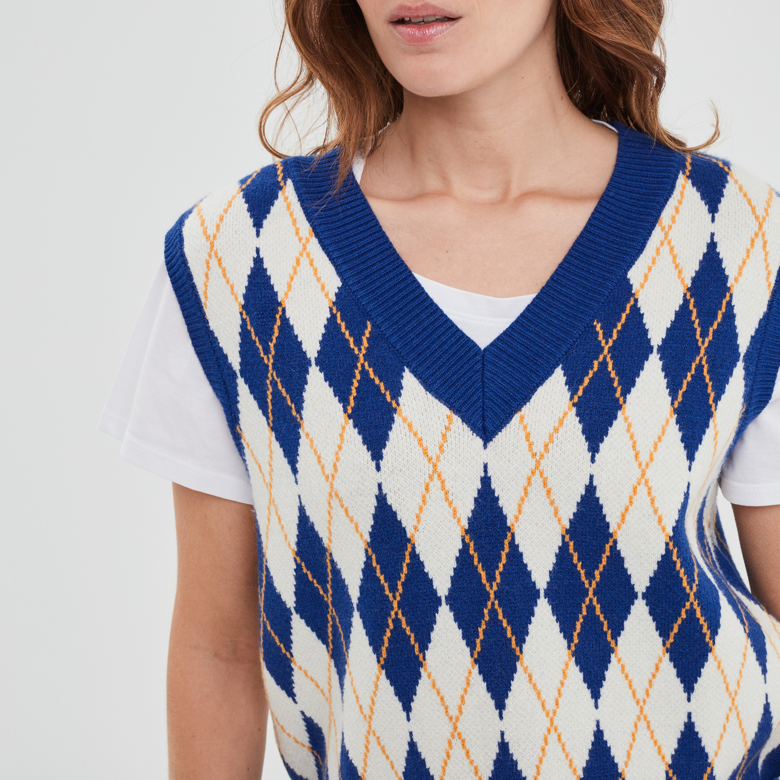 Pull sans manches col en V Creeks bleu electrique femme | La Halle