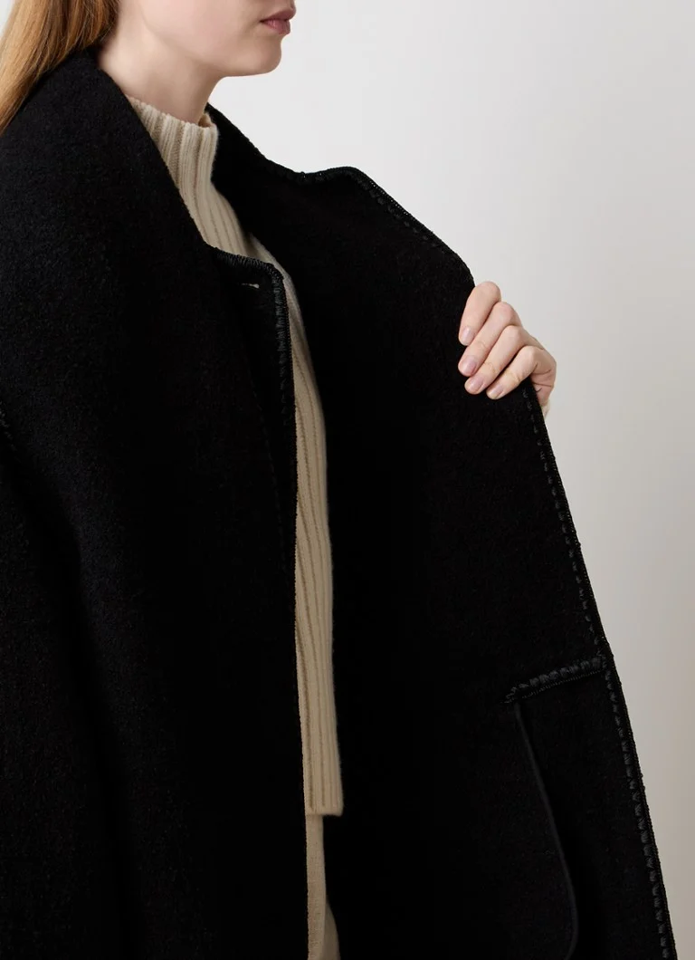 TOTEME Coat in wool blend with shawl collar and fringes