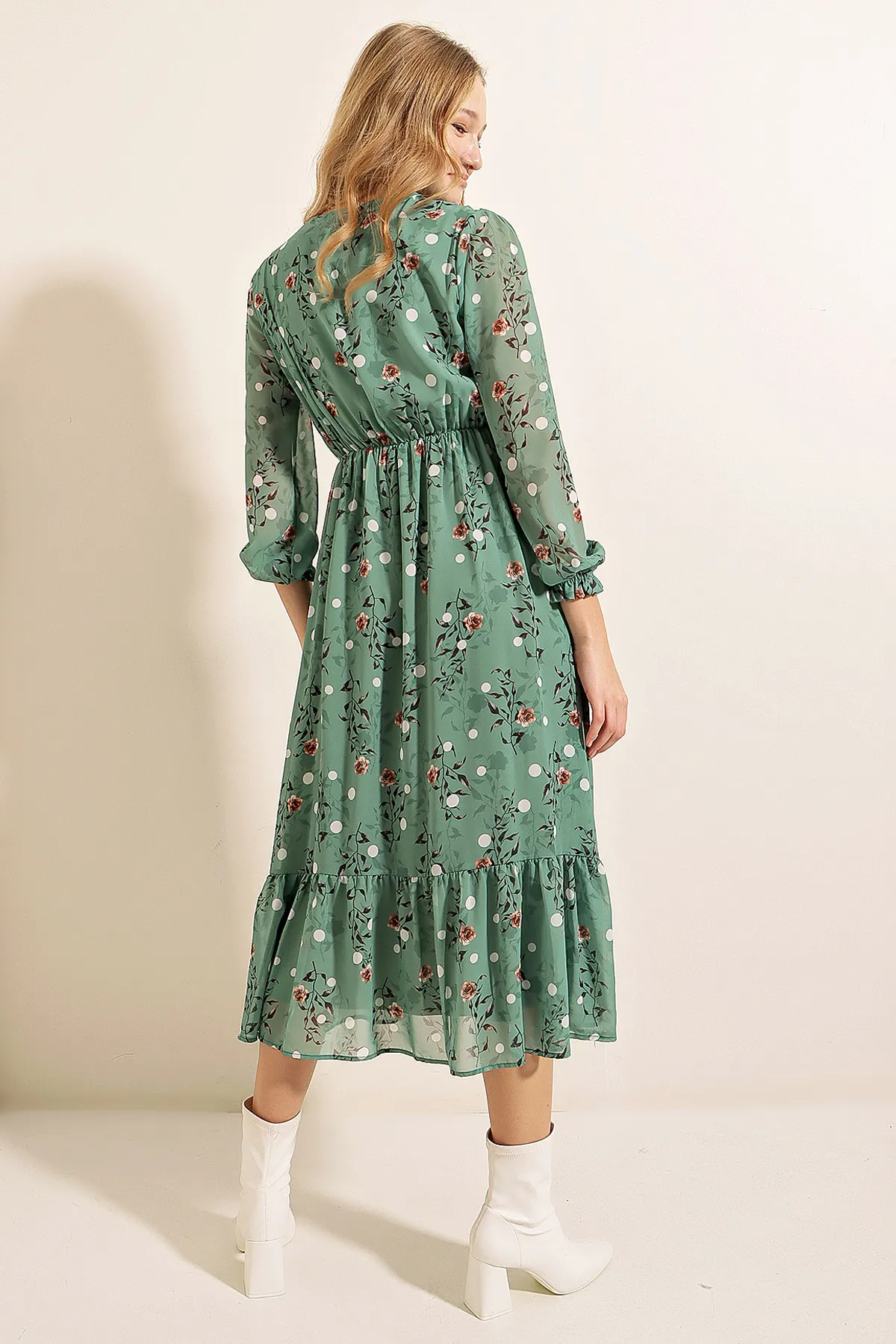 Bigdart  2137 Gemustertes Chiffonkleid - Çağla