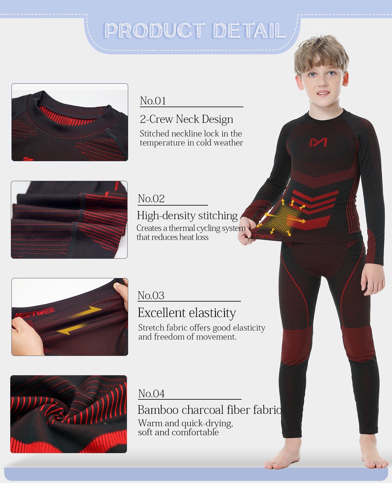 MEETYOO Thermounterhemd Jungen Kinder Thermounterwäsche Set (Funktionswäsche, Skiunterwäsche, Sportunterwäsche Base Layer) Lange Unterhose set Unterhemd und Unterhose