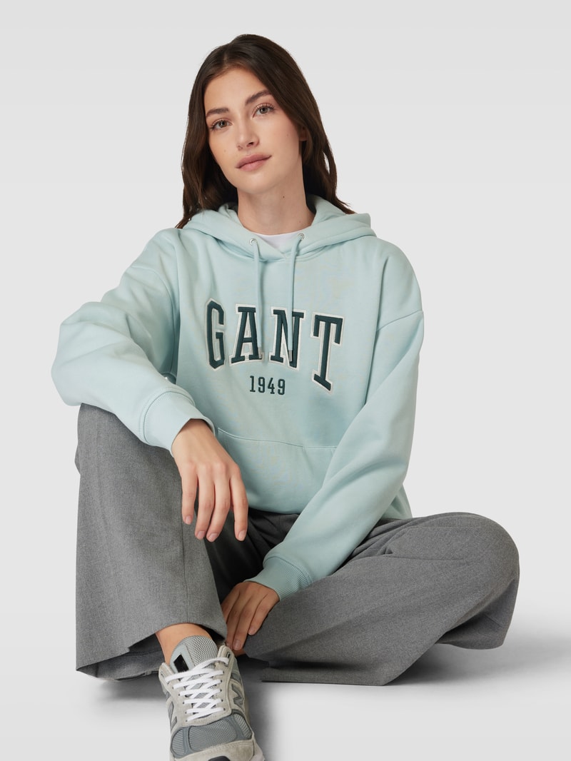 Hoodie mit Label-Stitching in aqua blau