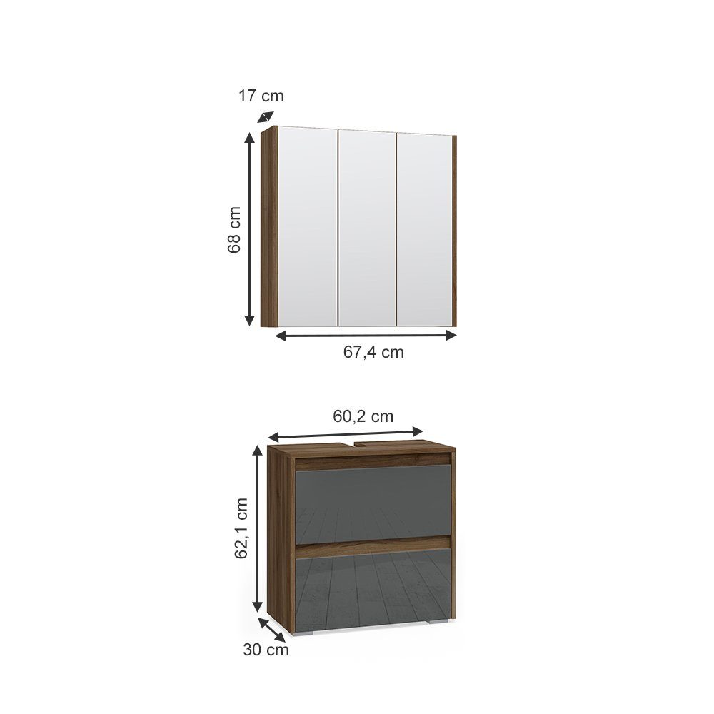 Vicco Badmöbel-Set Badezimmerset MAJEST Anthrazit / Nussbaum Set 2, (2-er Set, 2-St., 2-er Set)