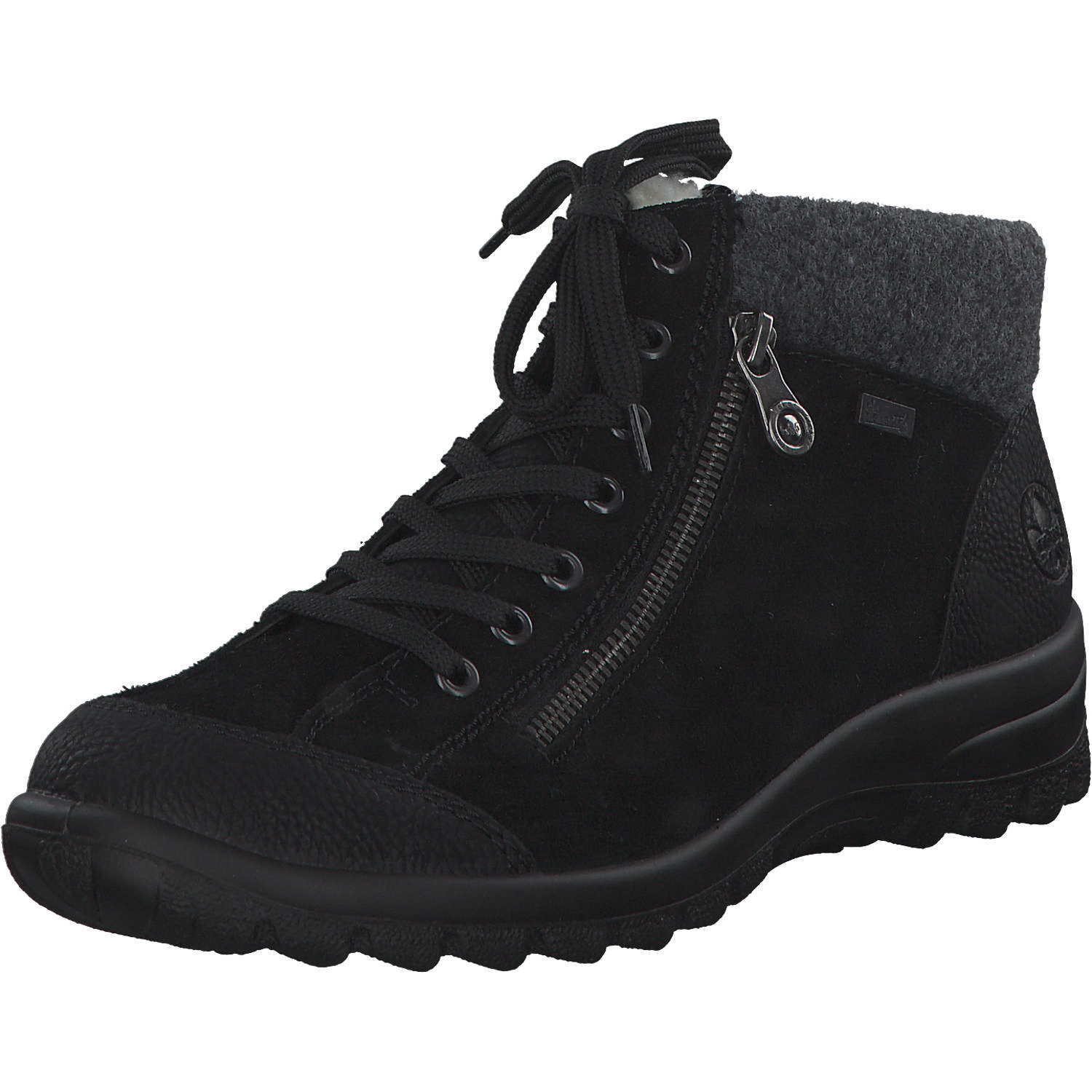 Rieker L7132, Schnürstiefel, Damen, schwarz/schwarz/anthrazit