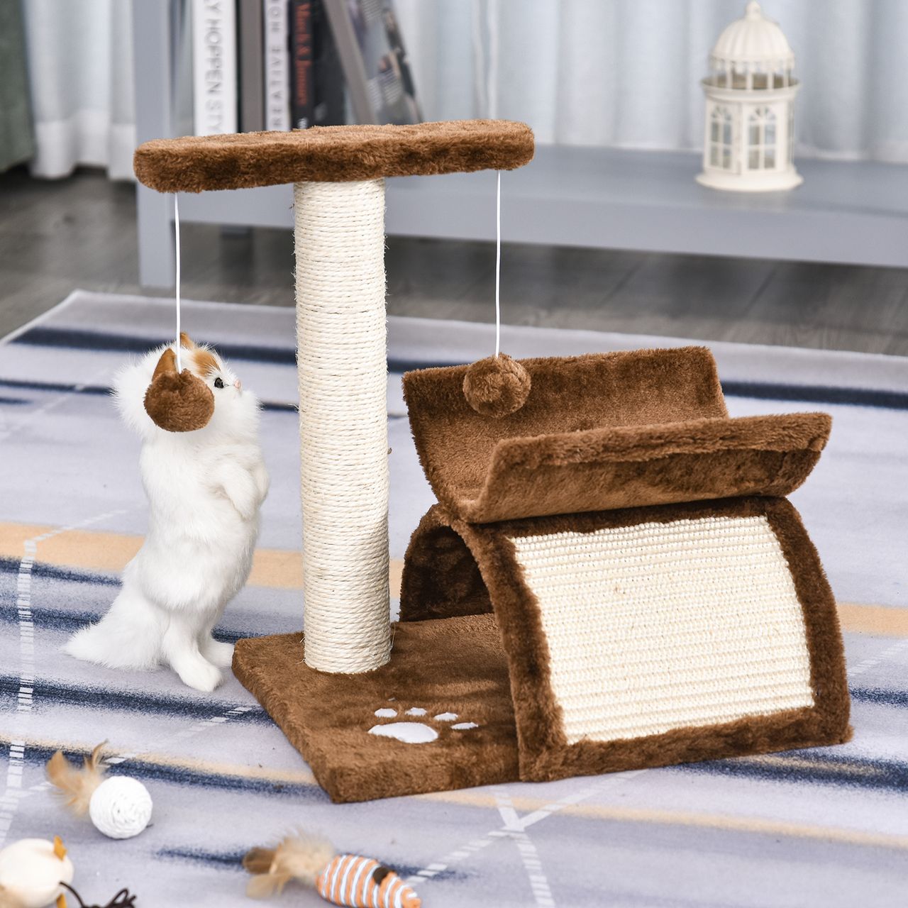 PawHut Katzenbaum Spielbaum Katzenkratzbaum Kratzbaum Katzen mit Ball Braun L40 x B30 x H43 cm