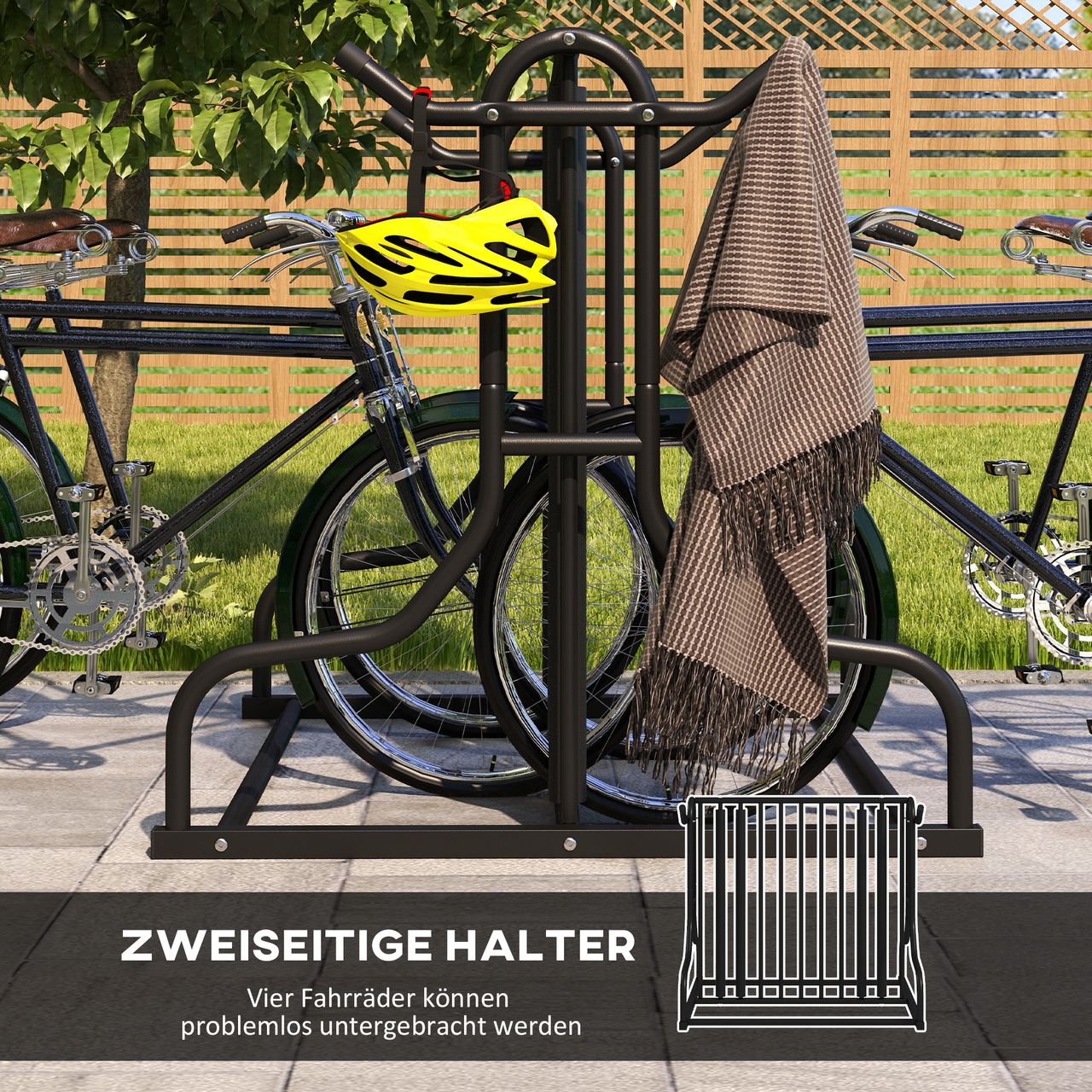 DURHAND Fahrradständer, Radständer Aufstellständer bis 4 Fahrräder beidseitig