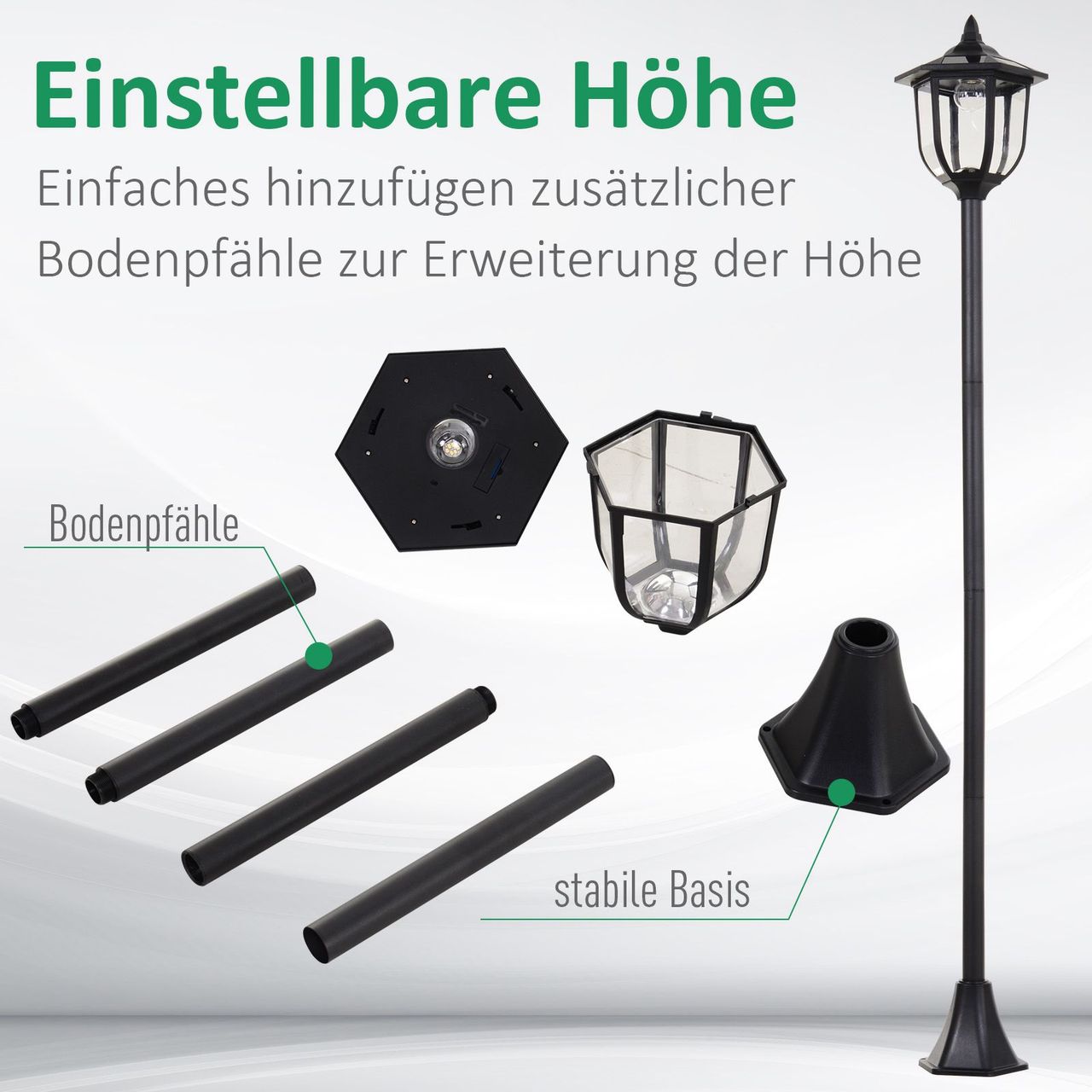 Outsunny Solar LED Gartenlaterne, 30/60 Lumen, Kunststoff, Schwarz