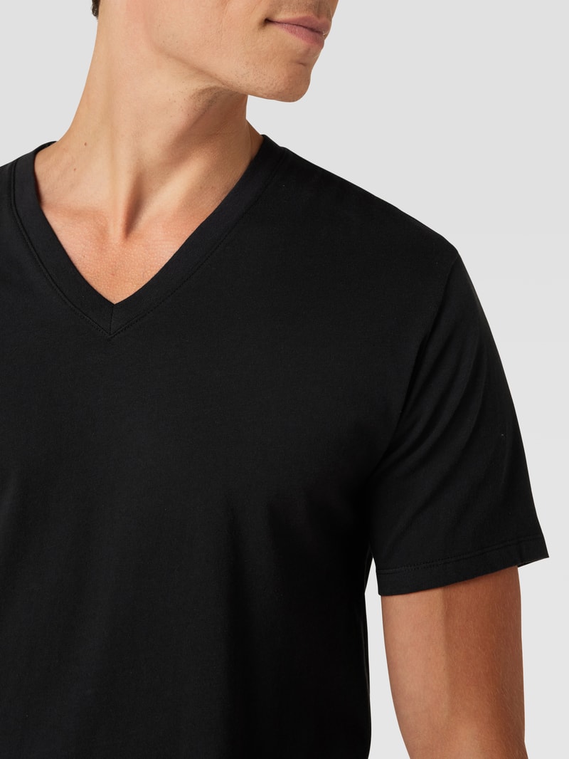 T-Shirt mit V-Ausschnitt im 3er-Pack Modell 'PERFORMANCE COTTON' in schwarz