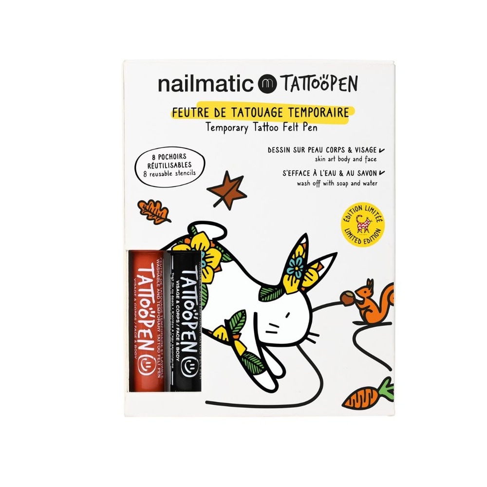 nailmatic COFFRET DUO TATTOOPEN KIT TATTOOPEN AMI IMAGINAIRE BUNNY. 8 POCHOIRS