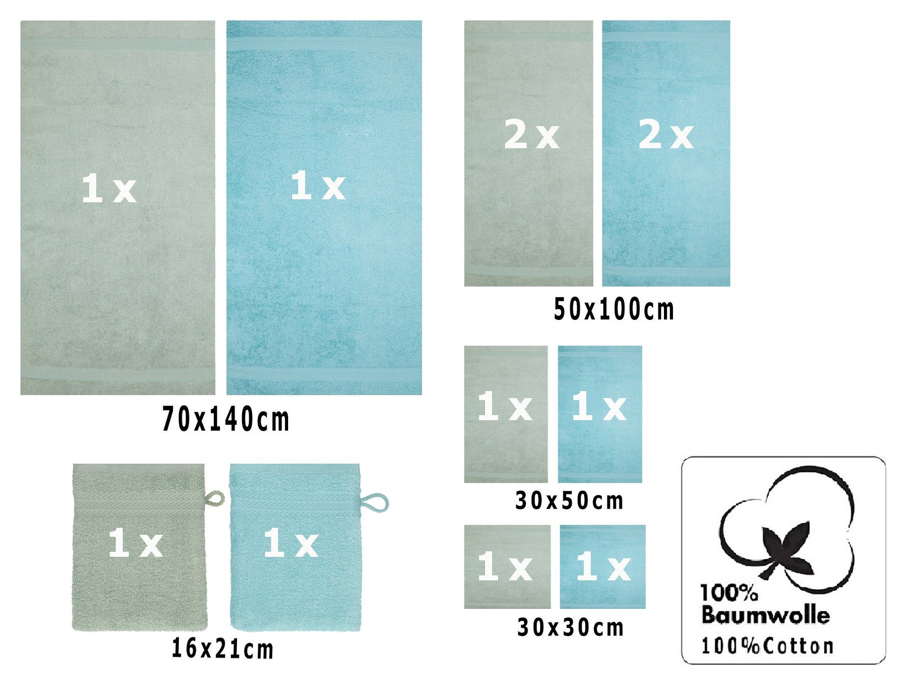 Betz Handtuch Set 12-TLG. Handtuch Set Premium Farbe heugrün/Ocean, Baumwolle, (12-tlg)