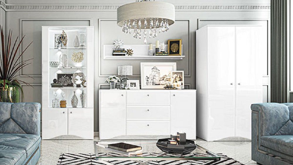 Feldmann-Wohnen Wohnwand GLAMOUR, (Set), 1 Vitrine + 1 Lowboard