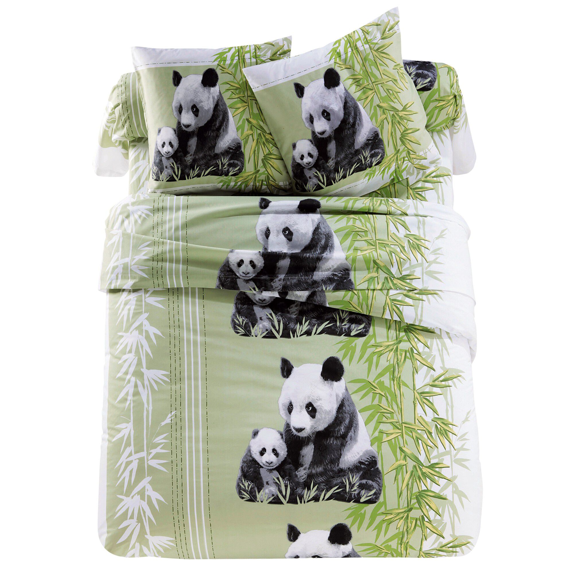 Linge de lit imprimé Pandas, polycoton