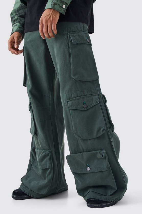 Lockere Jeans mit Cargo-Taschen und Acid-Waschung