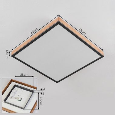 hofstein Deckenleuchte Vacil modernes Deckenpanel aus Metall, MDF, Schwarz/Weiß/Holzoptik, 3000 Kelvin, 24 Watt, 2100 Lumen, eckige Deckenlampe in flachem Design