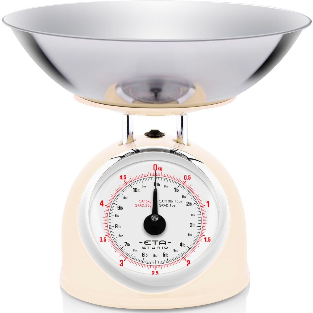 eta Küchenwaage STORIO beige ETA577790040 Retro, analog, (2-tlg), Ganzmetall-Design mit einer Edelstahl Schlüssel, bis 5 kg