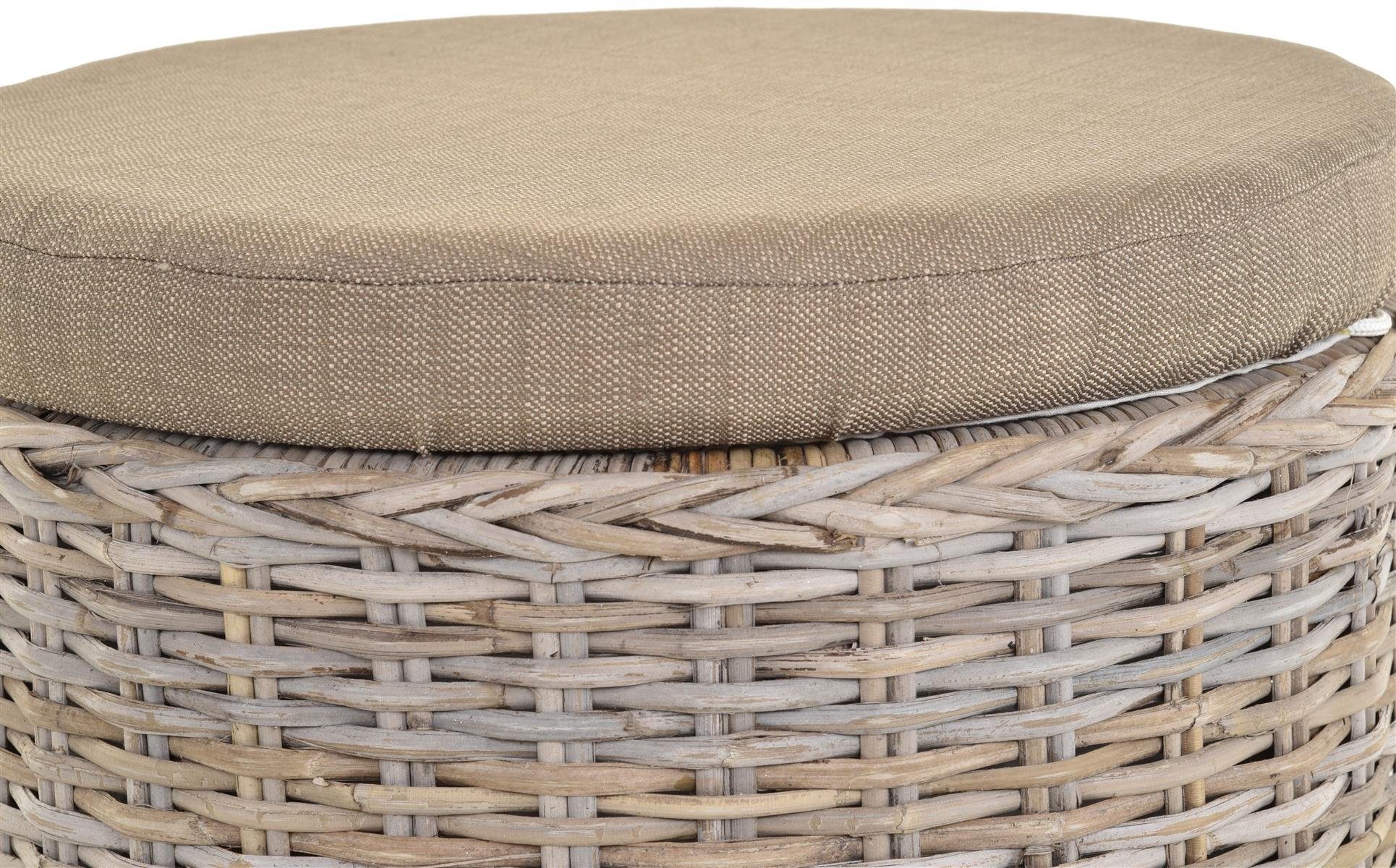 Krines Home Wäschekorb Rattan Sitzhocker mit Stauraum Rund Badhocker Sitz gepolstert Deckel, mit gepolstertem Deckel, mit herausnehmbarem Inlett